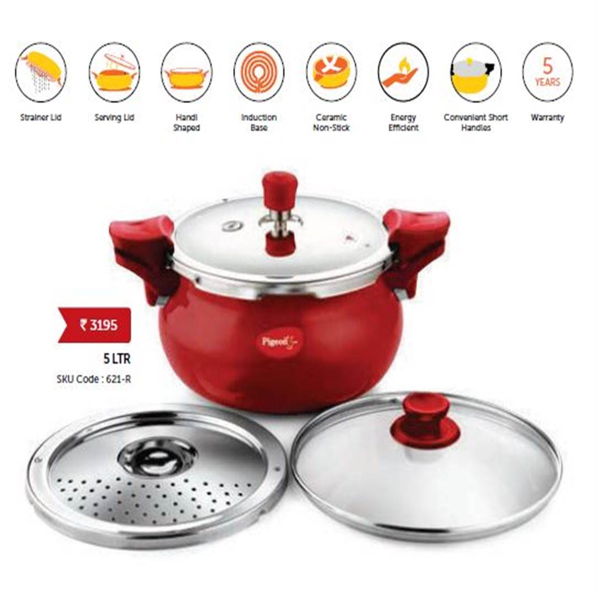 Pigeon Non Stick Litre Cooker Pigeon All In One Super Cooker Red